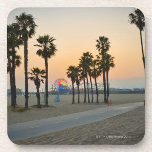 VS, Californië, Santa Monica Pier op zonsondergang Onderzetter