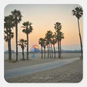 VS, Californië, Santa Monica Pier op zonsondergang Vierkante Sticker