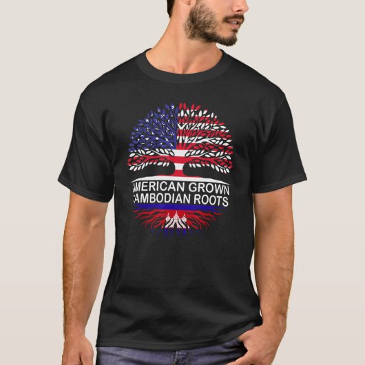 VS & Cambodja Flags American Grown Cambodian Root T-shirt (Voorkant)