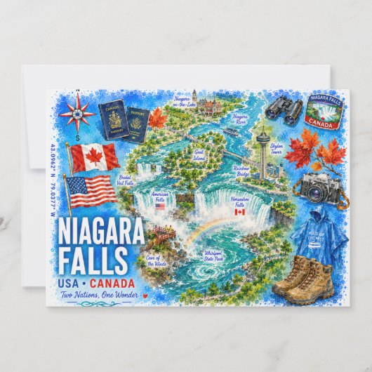 VS Canada geïllustreerde kaart Niagara watervallen (Voorkant)