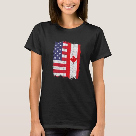 VS Canada Vlag Amerikaans Canadees T-shirt (Voorkant)