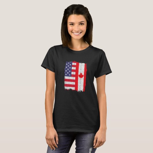 VS Canada Vlag Amerikaans Canadees T-shirt (Voorkant volledig)