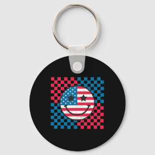 VS Checkerboard 4 juli Happy Face Amerikaans Sleutelhanger