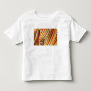 VS. Close-up van gedroogde regenboog pastasnoepjes Kinder Shirts