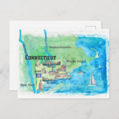 VS Connecticut Reisplattegrond Met Hoogtepunten  Briefkaart (Voorkant / Achterkant)