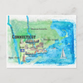 VS Connecticut Reisplattegrond Met Hoogtepunten  Briefkaart (Voorkant)