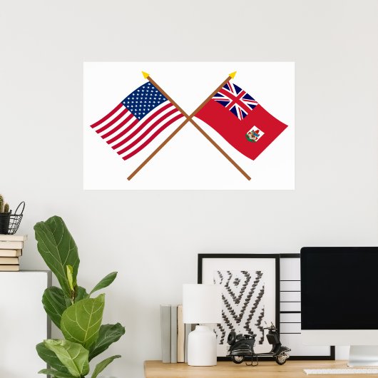 VS en Bermuda Crossed Flags Poster (Thuiskantoor)