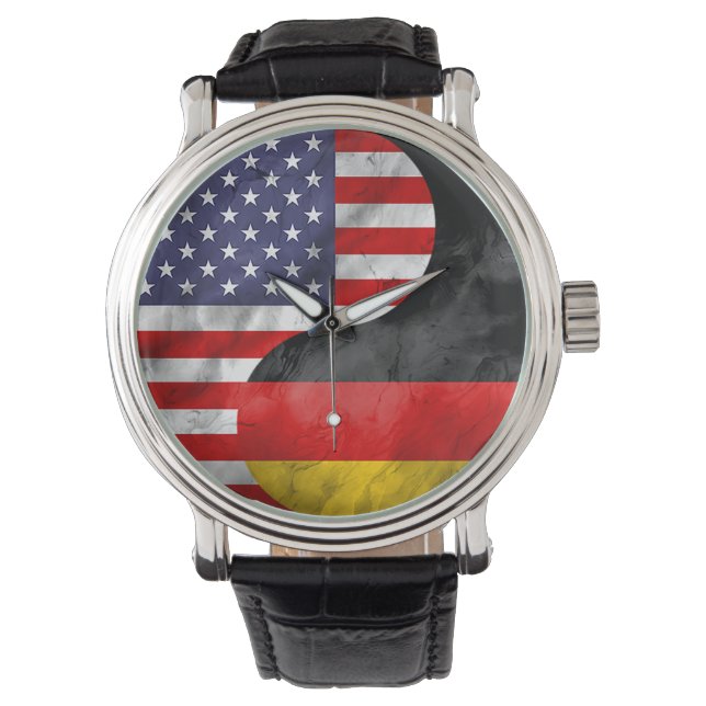 VS en Duitsland Dual Flag Yin Yang Huwelijkscadeau Horloge (Voorkant)