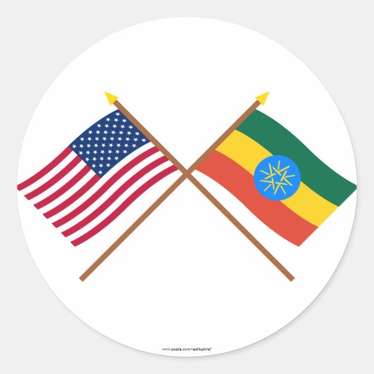 VS en Ethiopië: kruisvlaggen Ronde Sticker (Voorkant)