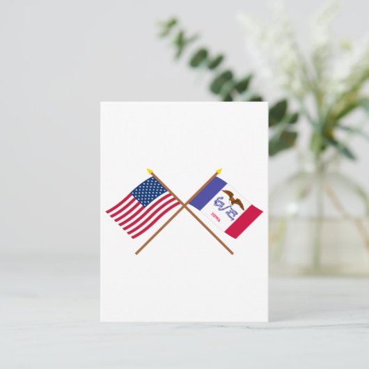 VS en Iowa Crossed Flags Briefkaart (Staand voorkant)