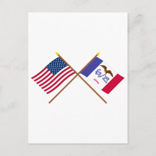 VS en Iowa Crossed Flags Briefkaart