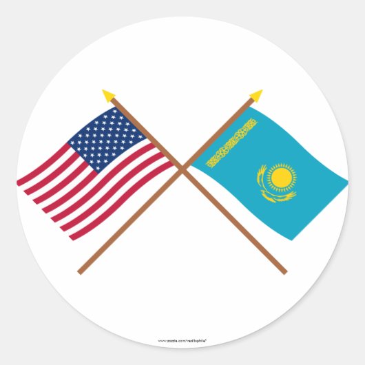 VS en Kazachstan gekruiste vlaggen Ronde Sticker (Voorkant)
