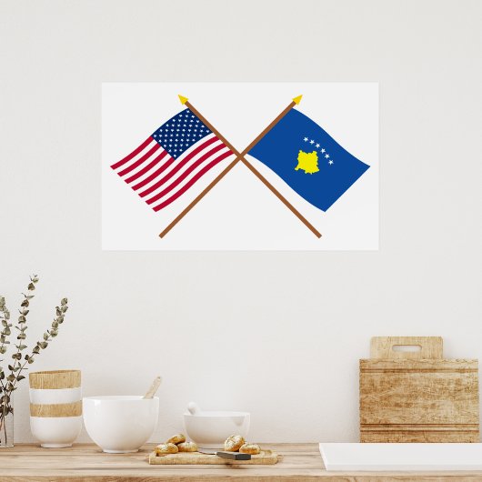VS en Kosovo gekruiste vlaggen Poster (Keuken)