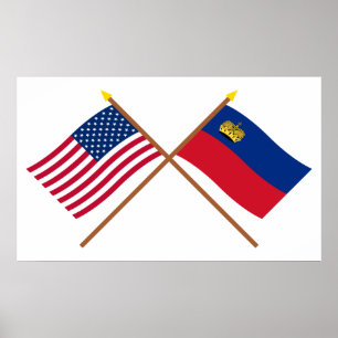 VS en Liechtenstein gekruiste vlaggen Poster
