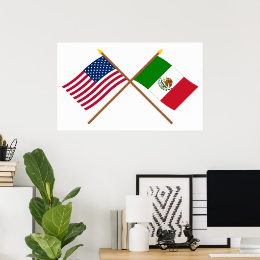 VS en Mexico gekruiste vlaggen Poster (Thuiskantoor)
