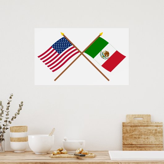 VS en Mexico gekruiste vlaggen Poster (Keuken)