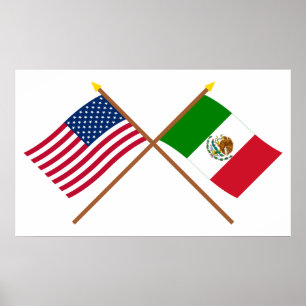 VS en Mexico gekruiste vlaggen Poster