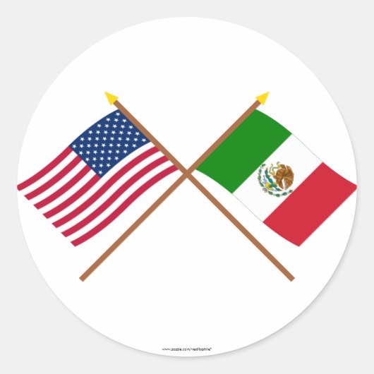 VS en Mexico gekruiste vlaggen Ronde Sticker (Voorkant)