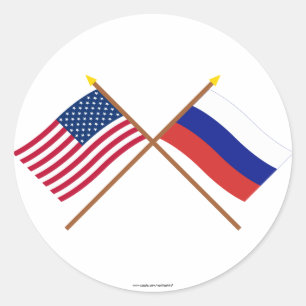 VS en Rusland doorkruiste vlaggen Ronde Sticker