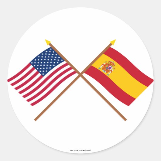 VS en Spanje gekruiste vlaggen Ronde Sticker (Voorkant)