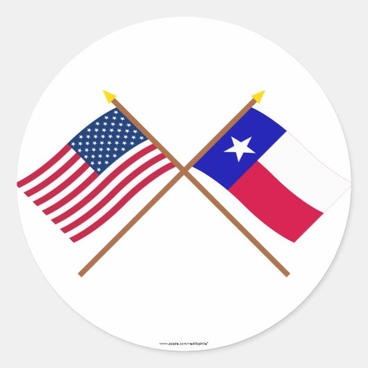 VS en Texas gekruiste vlaggen Ronde Sticker (Voorkant)
