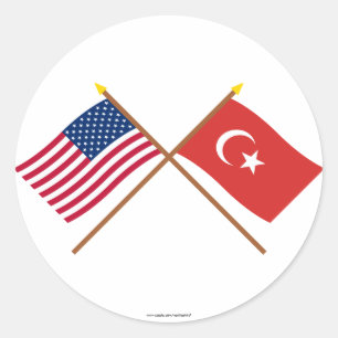 VS en Turkije gekruiste vlaggen Ronde Sticker