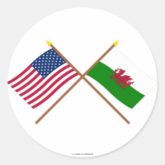 VS en Wales gekruiste vlaggen Ronde Sticker (Voorkant)