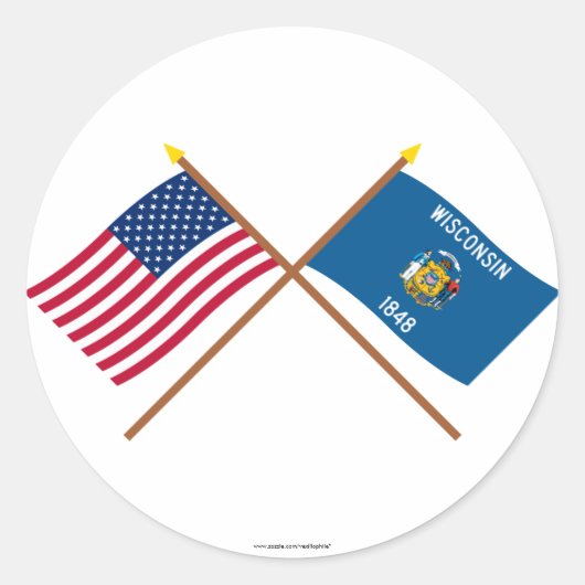 VS en Wisconsin Crossed Flags Ronde Sticker (Voorkant)