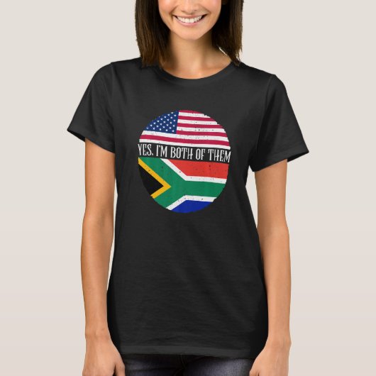 VS en Zuid-Afrika vlaggen Ja, ik ben ze allebei T-shirt (Voorkant)