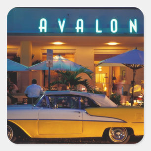 VS, FL, Miami, South Beach 's nachts. Vierkante Sticker