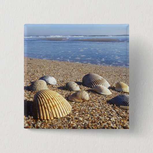 VS, Florida, Kustzee Schelpen Vierkante Button 5,1 Cm (Voorkant)