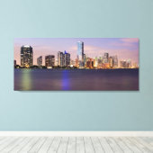 VS, Florida, Miami skyline bij schemering 2 Canvas Afdruk (Insitu (Houten vloer))