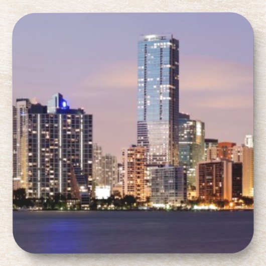 VS, Florida, Miami skyline bij schemering 2 Drankjes Onderzetter (Voorkant)