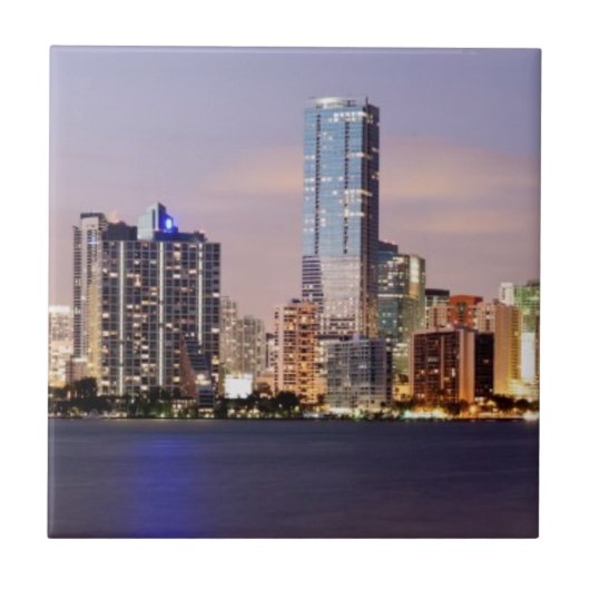 VS, Florida, Miami skyline bij schemering 2 Tegeltje (Voorkant)