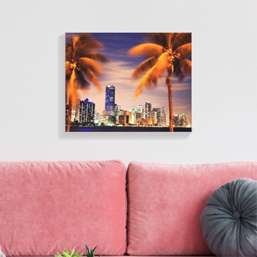 VS, Florida, Miami skyline bij schemering Canvas Afdruk (Insitu (Woonkamer))
