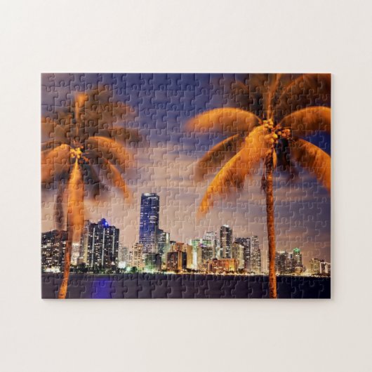 VS, Florida, Miami skyline bij schemering Legpuzzel (Horizontaal)