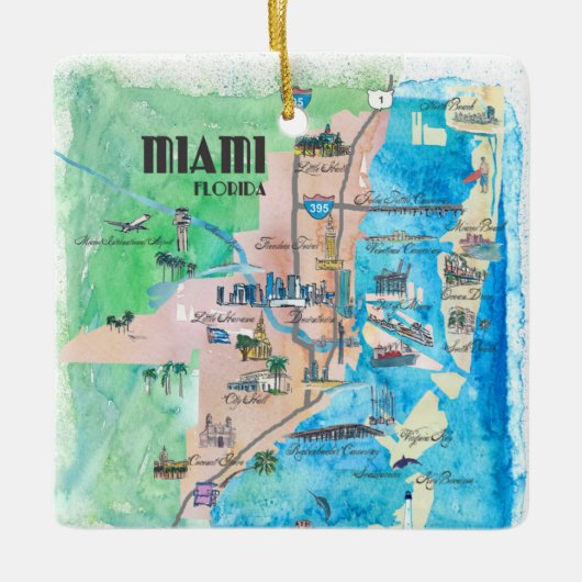 VS Florida reisaffiche met hoogtepunten en Keramisch Ornament (Voorkant)