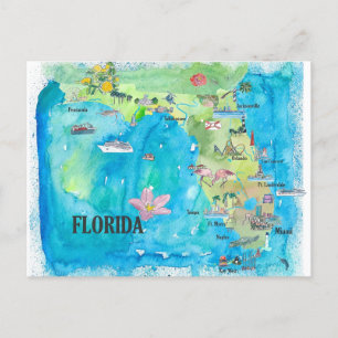 VS Florida State Fine Art Print Retro  Map Briefkaart