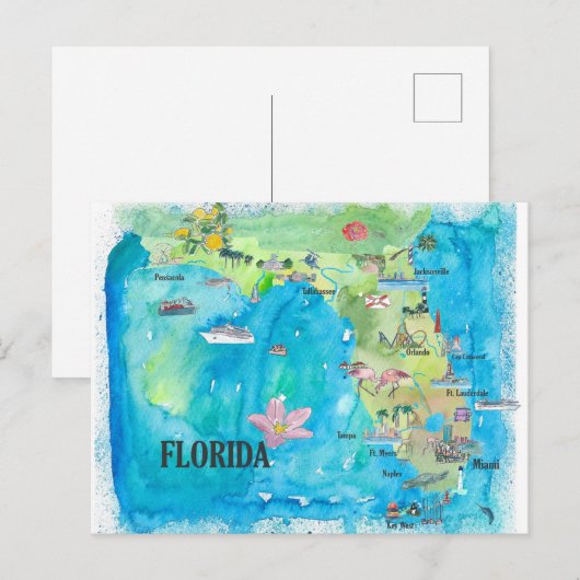 VS Florida State Fine Art Print Retro Map Briefkaart (Voorkant / Achterkant)