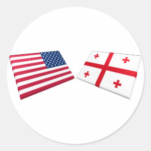 VS & Georgië Republiek Vlaggen Ronde Sticker
