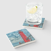 VS, Grand Haven, Michigan, vuurtoren Stenen Onderzetter (Zijkant)