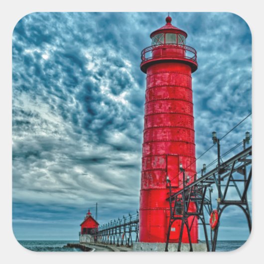 VS, Grand Haven, Michigan, vuurtoren Vierkante Sticker (Voorkant)