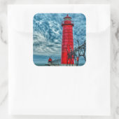 VS, Grand Haven, Michigan, vuurtoren Vierkante Sticker (Tas)