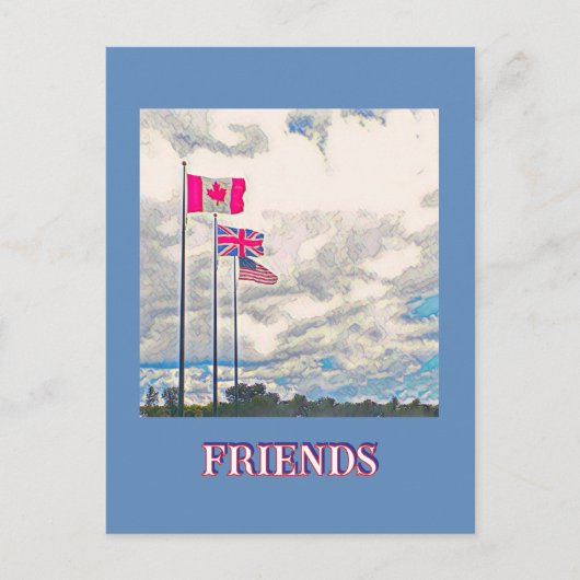 VS, GROOT-BRITTANNIË, CANADA VLAGGEN / VRIENDEN BRIEFKAART (Voorkant)