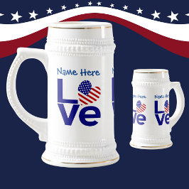 VS Hart Vlag Blauw LIEFDE Gepersonaliseerde Naam Bierpul