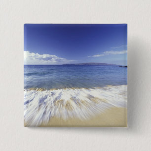 VS, Hawaï, Maui, Golven rollen naar Makena Vierkante Button 5,1 Cm