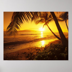 VS, Hawaï, Maui, Kleurrijke zonsondergang in een 2 Poster