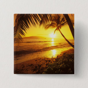 VS, Hawaï, Maui, Kleurrijke zonsondergang in een 2 Vierkante Button 5,1 Cm