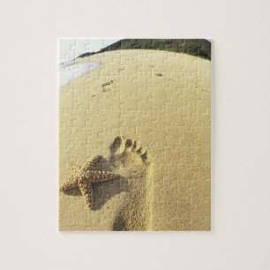VS, Hawaï, Maui, Makena Beach, voetafdruk en Legpuzzel