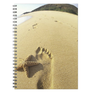 VS, Hawaï, Maui, Makena Beach, voetafdruk en Notitieboek